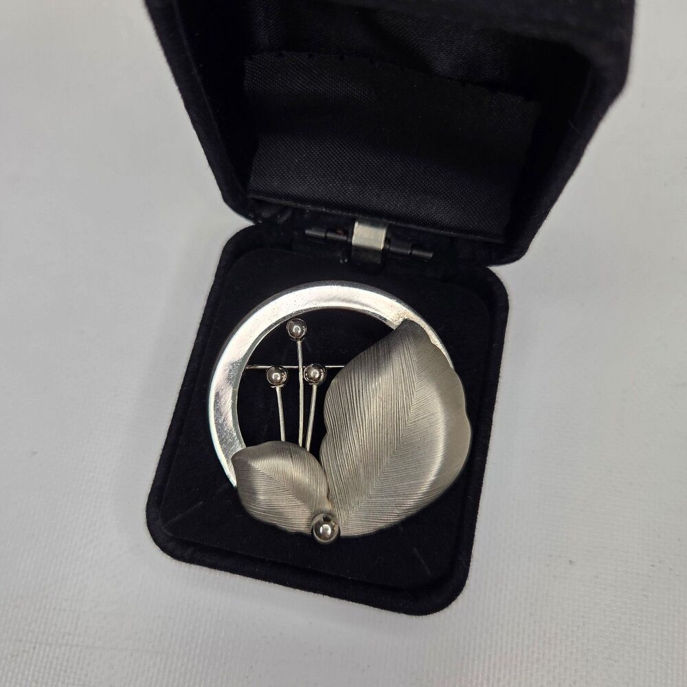 Vintage EMJ Emmons Floral Brooch Pin Silver Tone Mid-Century Modern